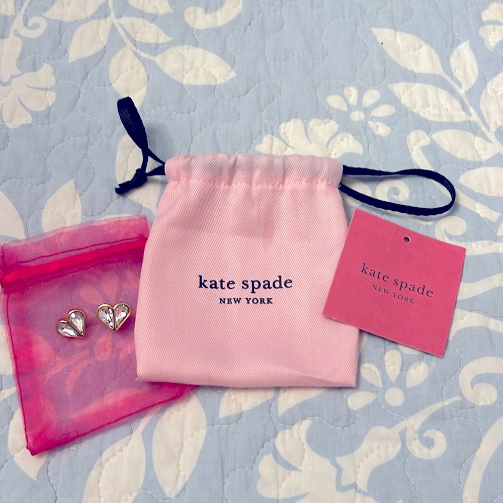 NWOT Kate Spade Gold and Gem Heart Earrings